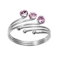 Three Ball Light Purple Cubic Zirconia Adjustable Bypass Toe Ring