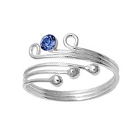 Three Ball One Blue Sapphire Cubic Zirconia Adjustable Bypass Toe Ring