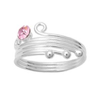 Three Ball One Light Pink Cubic Zirconia Adjustable Bypass Toe Ring Three Ball One Light Pink Cubic Zirconia Adjustable Bypass Toe Ring