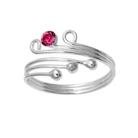 Three Ball One Ruby Red Cubic Zirconia Adjustable Bypass Toe Ring Three Ball One Ruby Red Cubic Zirconia Adjustable Bypass Toe Ring