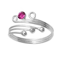 Three Ball With Pink Cubic Zirconia Adjustable Bypass Toe Ring Three Ball With Pink Cubic Zirconia Adjustable Bypass Toe Ring