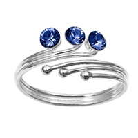 Three Ball Blue Sapphire Cubic Zirconia Adjustable Bypass Toe Ring