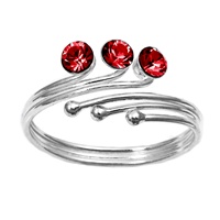 Three Ball With Ruby Red Cubic Zirconia Adjustable Bypass Toe Ring Three Ball With Ruby Red Cubic Zirconia Adjustable Bypass Toe Ring