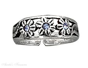 Blue Crystal Flower Toe Ring