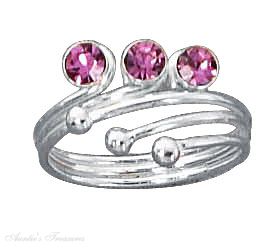 Pink Crystal Bypass Wrap Toe Ring - Click Image to Close