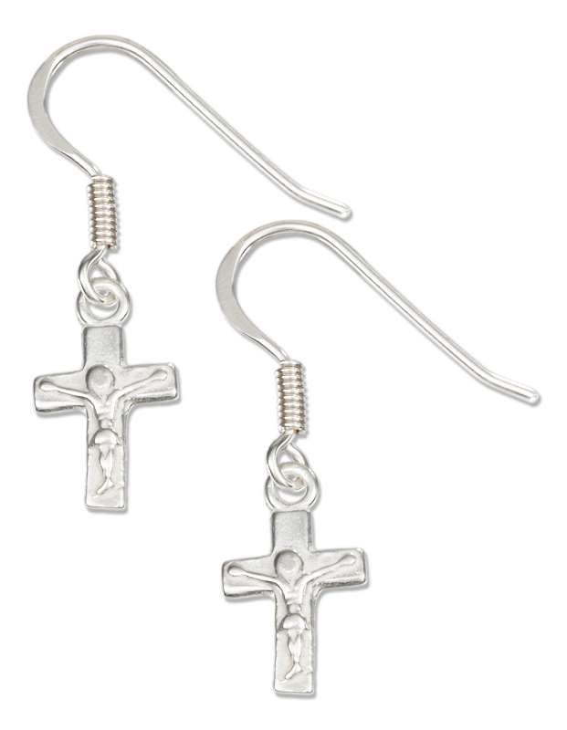 Small Crucifix Christian Religious Cross Dangle Earrings