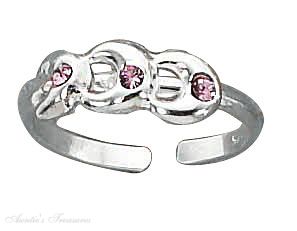 Pink Crystal Crescent Moons Toe Ring - Click Image to Close