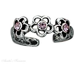 Pink Crystal Daisy Toe Ring
