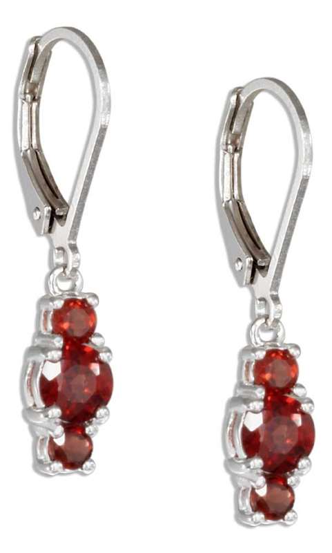 Triple Stacked Garnet Stone Leverback Dangle Earrings Triple Stacked Garnet Stone Leverback Dangle Earrings