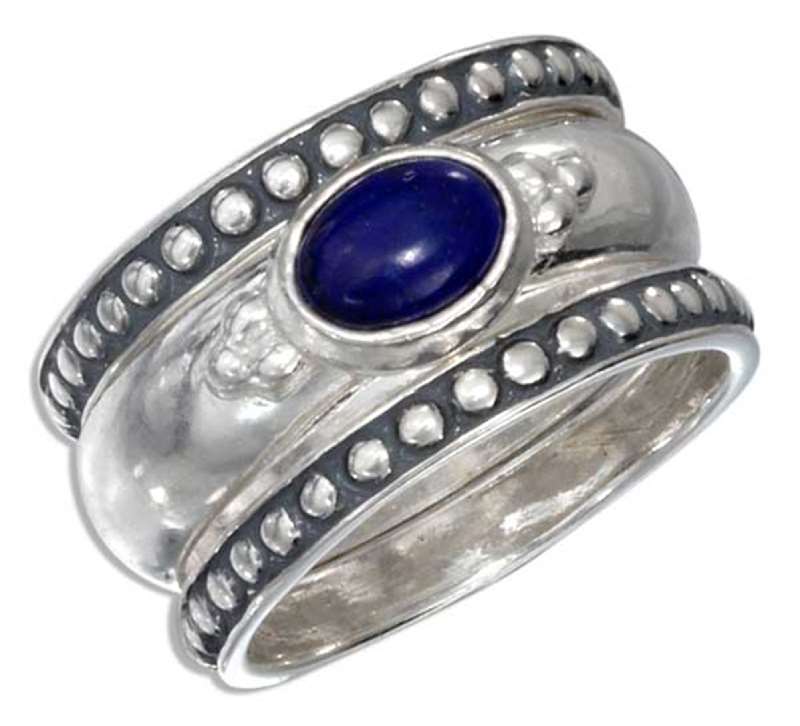 Triple Stack Shank Side Lapis Solitaire Ring