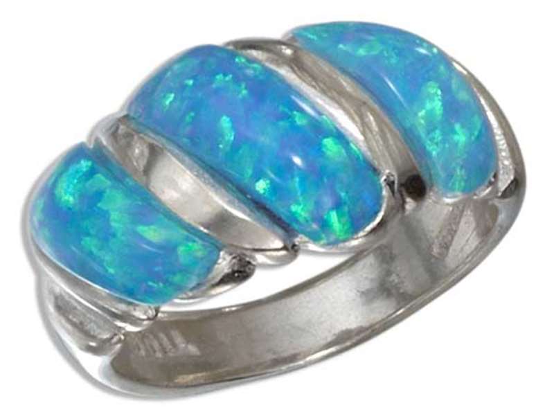 Triple Synthetic Blue Opal Stone Shrimp Ring Triple Synthetic Blue Opal Stone Shrimp Ring