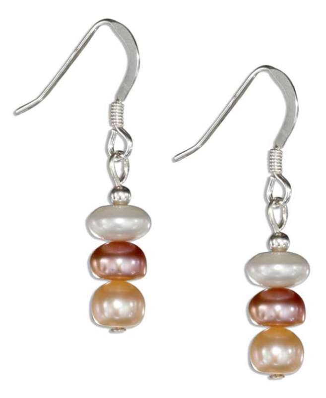 Triple Tricolor Pearl Dangle Earrings Triple Tricolor Pearl Dangle Earrings