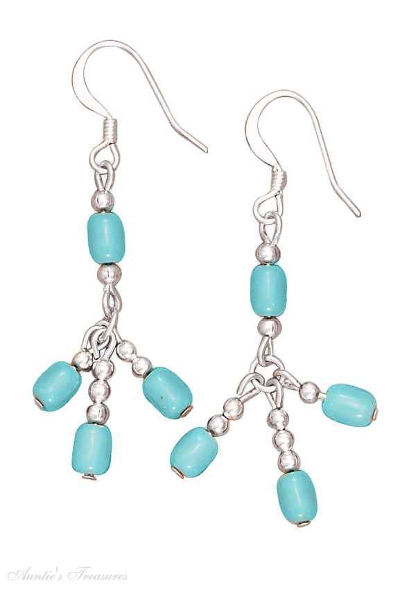 Turquoise Bead Triple Dangle Earrings