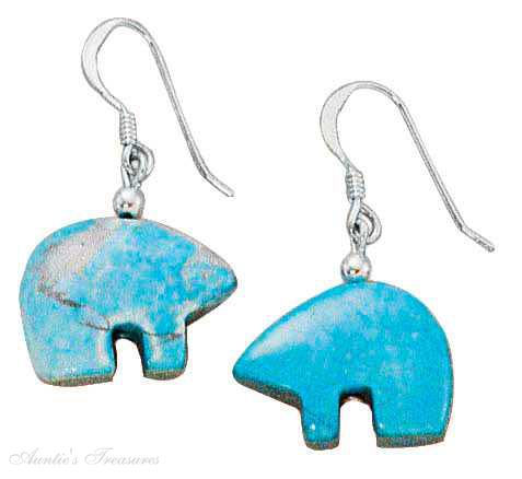 Turquoise Fetish Bear Dangle Earrings