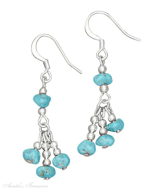 Turquoise Nugget Triple Dangle Earrings