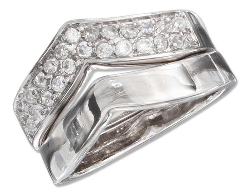 Two Piece Ring Set Plain Chevron Pave Cubic Zirconia Chevron Two Piece Ring Set Plain Chevron Pave Cubic Zirconia Chevron