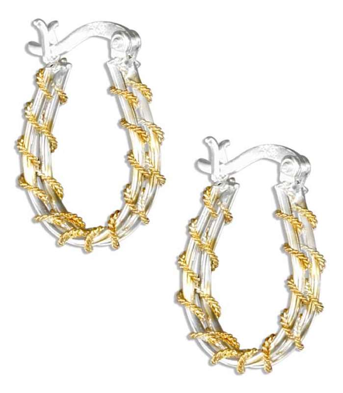 Two Tone 1/2" Double Hoop Earrings Vermeil Woven Wrapped Rope