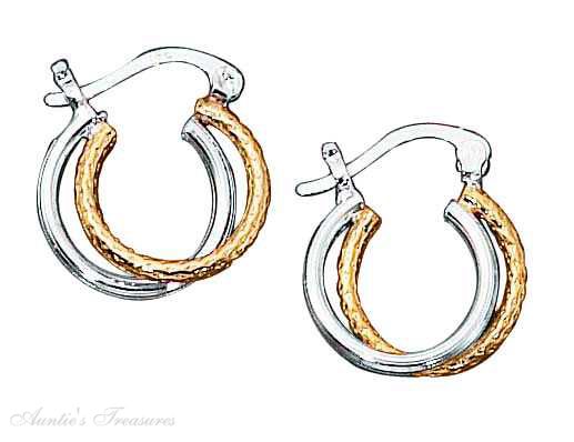 Two Tone Double Polished Braid Hoop Earrings