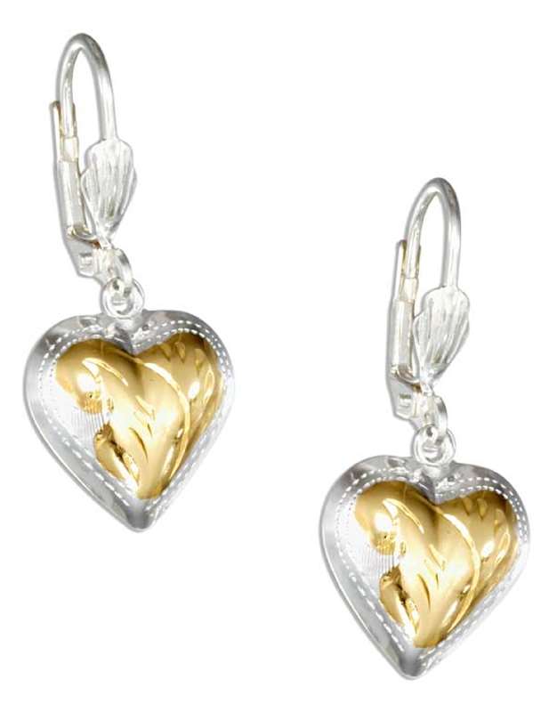 Two Tone Etched Puffed Heart Earrings Two Tone Etched Puffed Heart Earrings