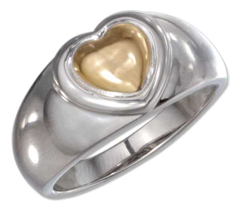 Two Tone Heart On Tapered Band Ring