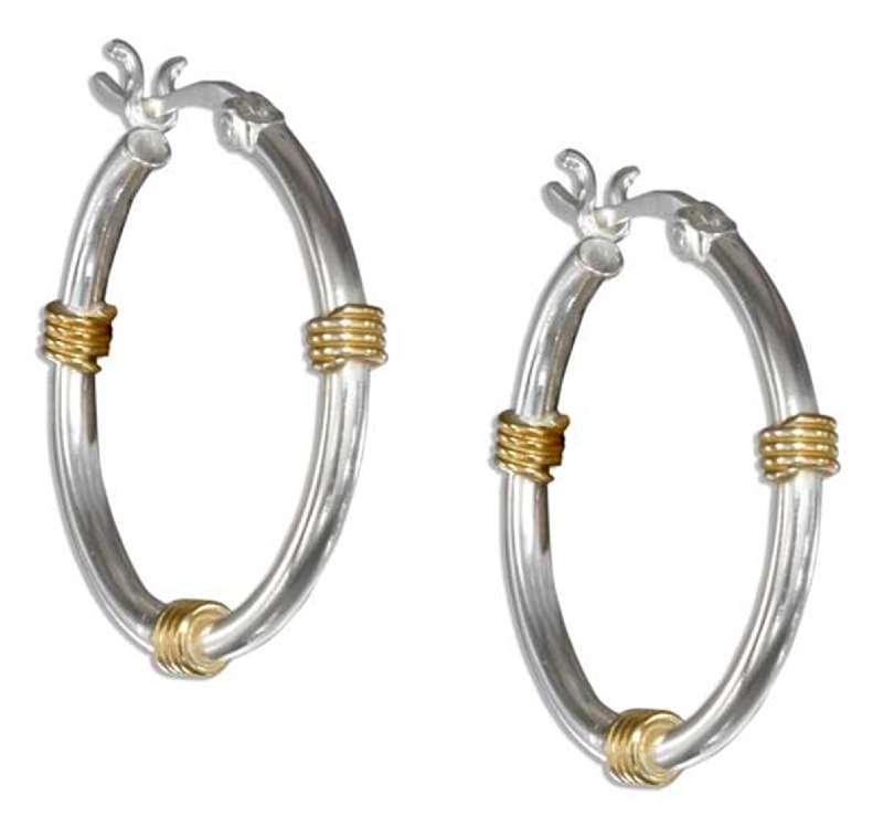 Two Tone Hoop Earrings Gold Coils Earrings