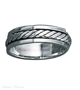 Unisex 6mm Thin Band Flat Rope Spinner Ring