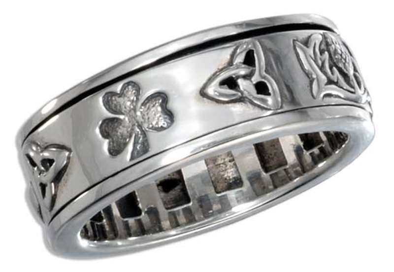 Unisex 7mm Wide Band Celtic Symbol Spinner Ring Larger Image