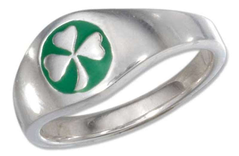 Unisex Green Enamel Shamrock Three 3 Leaf Clover Ring