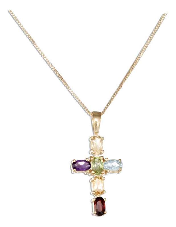 Gold Vermeil Necklace Gem Stone Christian Religious Cross Gold Vermeil Necklace Gem Stone Christian Religious Cross