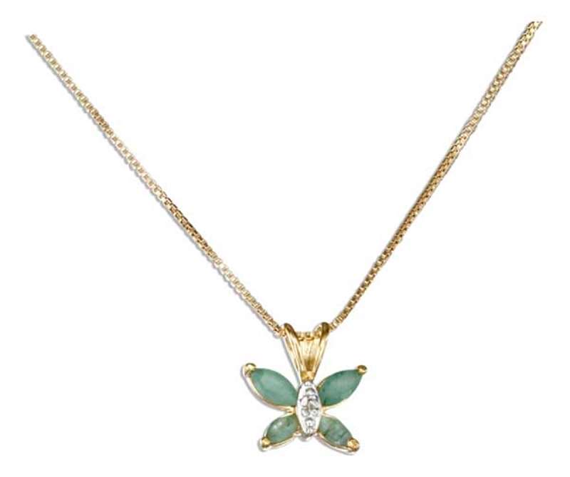 Emerald Butterfly Pendant Gold Vermeil Necklace