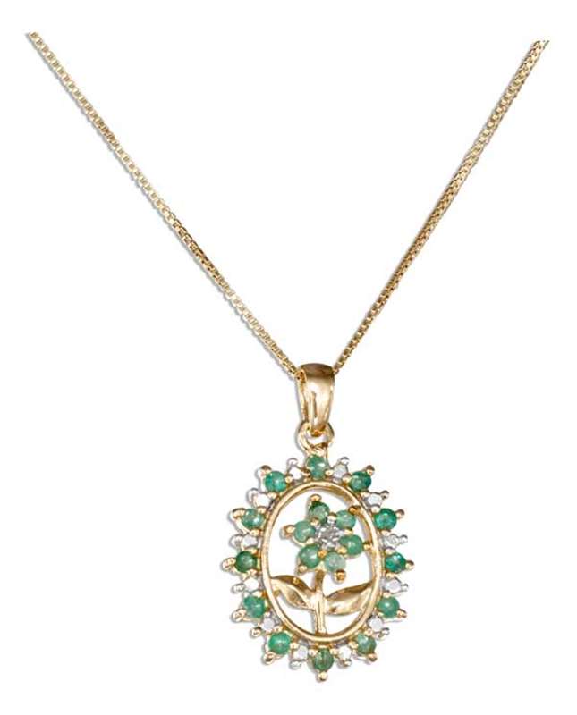 Gold Vermeil Necklace Emerald Flower Border Diamon Gold Vermeil Necklace Emerald Flower Border Diamon