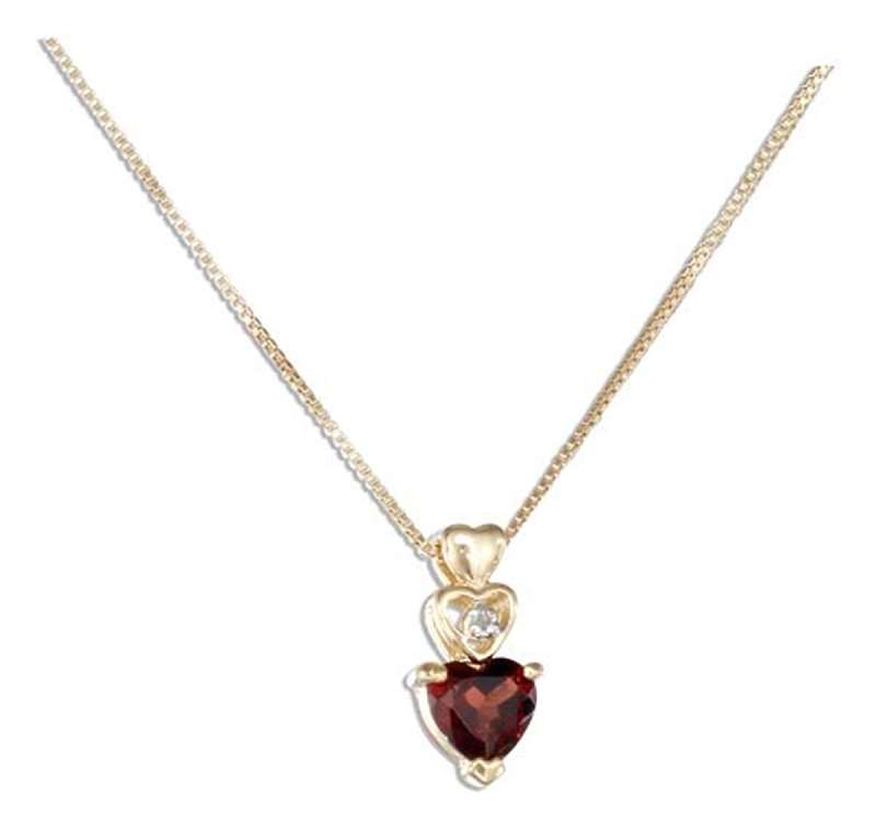Gold Vermeil Necklace Garnet Heart Diamond Chip