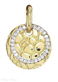 Vermeil 18mm Round Cobblestone Pendant 16mm Cubic Zirconia Open