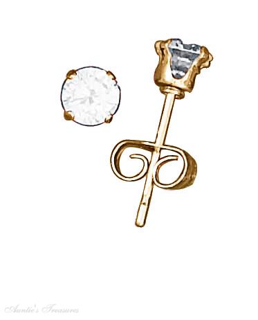 Vermeil 4mm Round Cubic Zirconia Four Prong Post Earrings - Click Image to Close