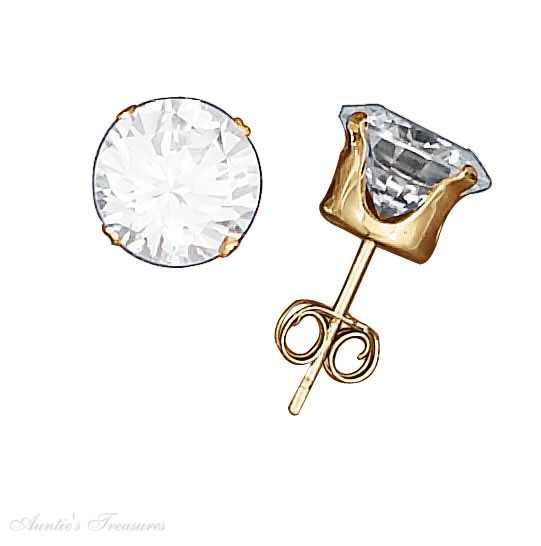Vermeil 8mm Round Cubic Zirconia Four Prong Post Earrings