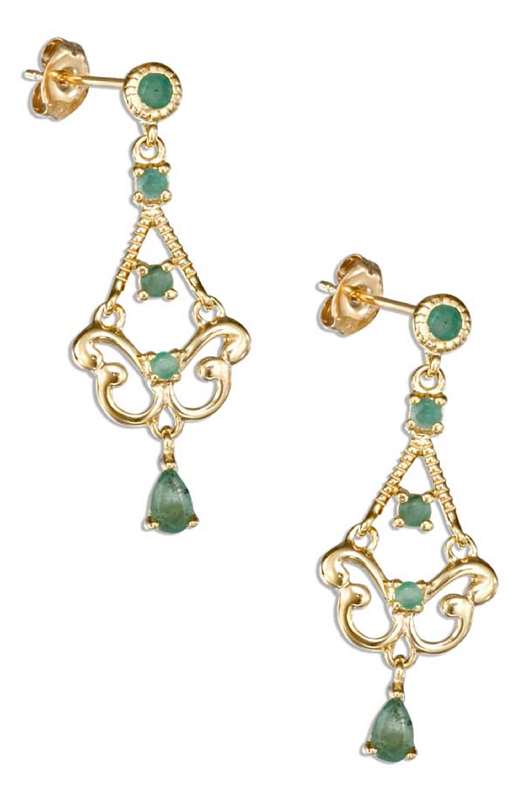 Gold Vermeil Stone Emerald Post Dangle Earrings Gold Vermeil Stone Emerald Post Dangle Earrings