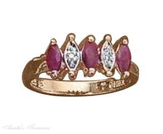 Gold Vermeil Marquise Ruby Ring Diamond Chips