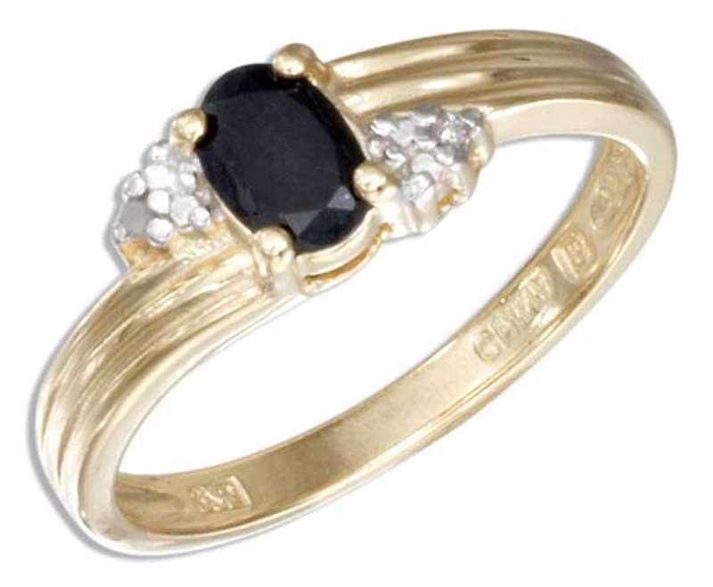Gold Vermeil Sapphire Ring Diamond Chips - Click Image to Close