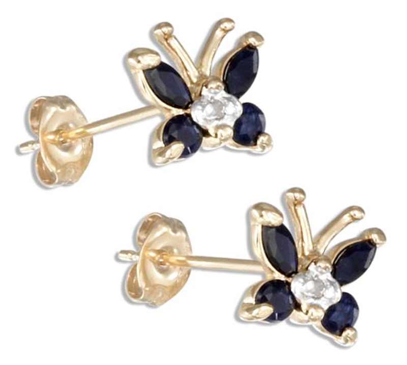 Gold Vermeil Sapphire Butterfly Post Earrings Diamond Chip
