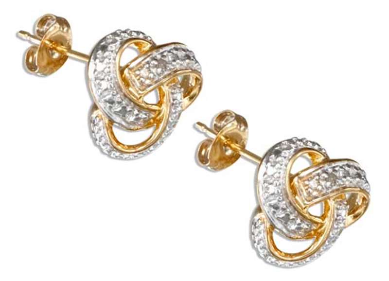Gold Vermeil Rose Cut Illusion Knot Post Earrings Diamond C Gold Vermeil Rose Cut Illusion Knot Post Earrings Diamond C