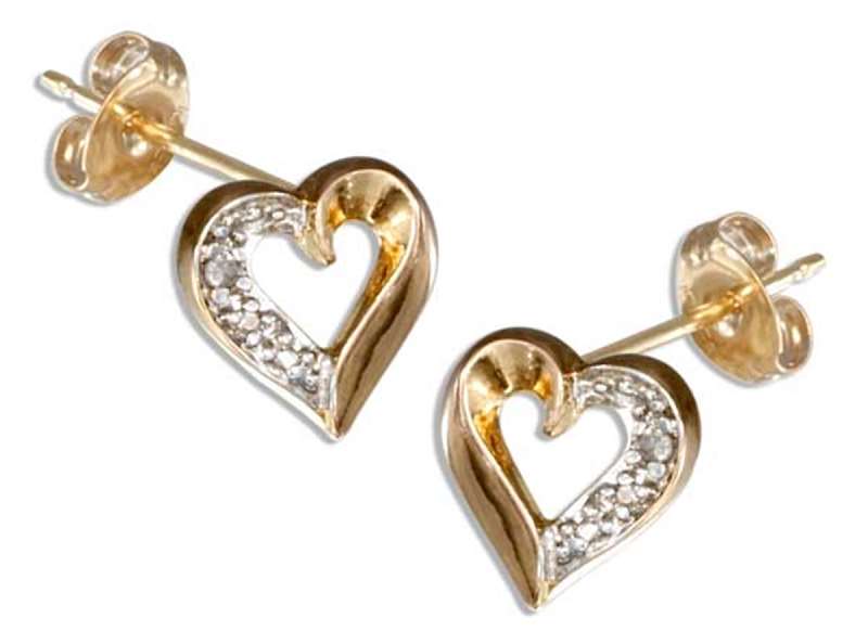 Gold Vermeil Rose Cut Illusion Open Heart Post Earrings Dia - Click Image to Close