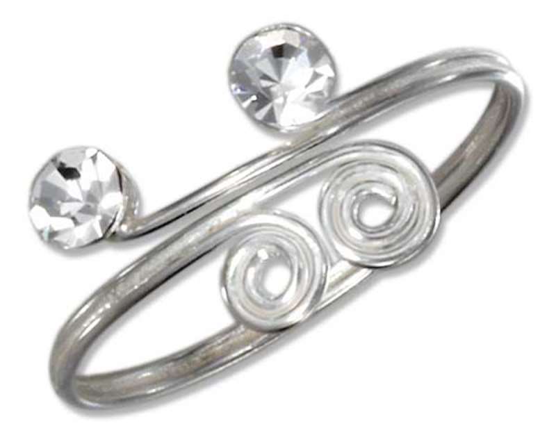 White Crystals Wire Swirls Adjustable Bypass Wrap Toe Ring White Crystals Wire Swirls Adjustable Bypass Wrap Toe Ring