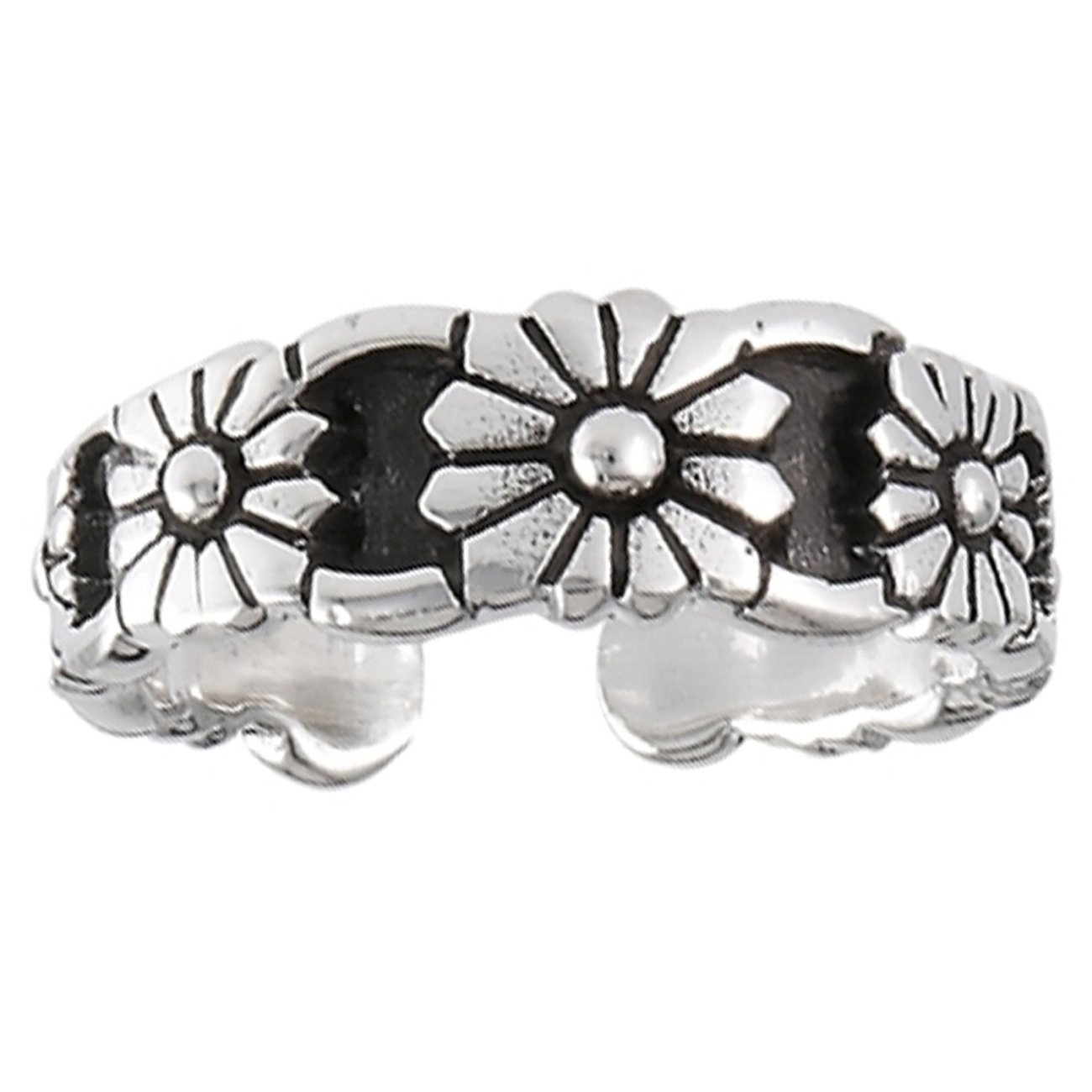 Wide Band Seven Daisy Flowers Adjustable Toe Ring Wide Band Seven Daisy Flowers Adjustable Toe Ring