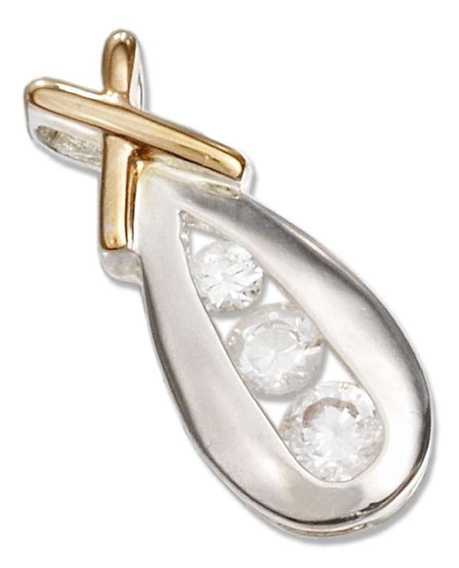 Two Tone "x" Channel Set Cubic Zirconia Pendant