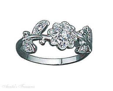 Cubic Zirconia Flower Ring Leaves Cubic Zirconia Flower Ring Leaves