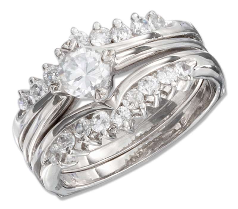 Two Piece Ring Set Cubic Zirconia Chevron Bands Two Piece Ring Set Cubic Zirconia Chevron Bands