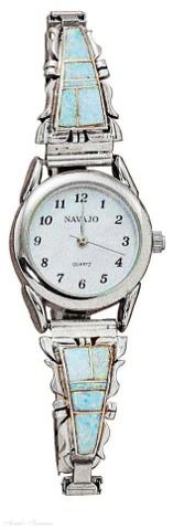Synthetic Blue White Opal Watch - Click Image to Close