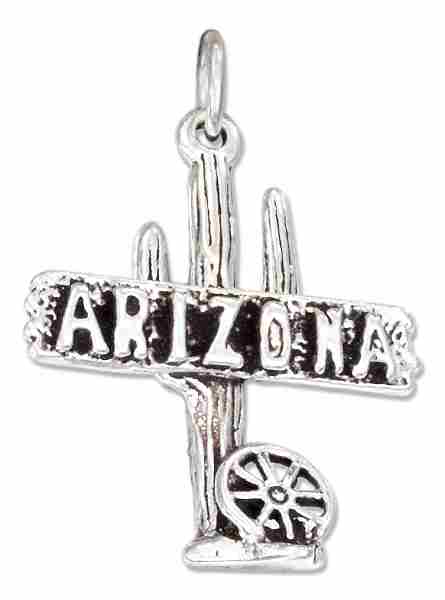 3D Cactus And Wagon Wheel With ARIZONA Sign Charm 3D Cactus And Wagon Wheel With ARIZONA Sign Charm