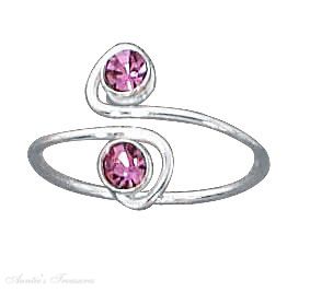 Pink Crystal Bypass Wrap Toe Ring - Click Image to Close