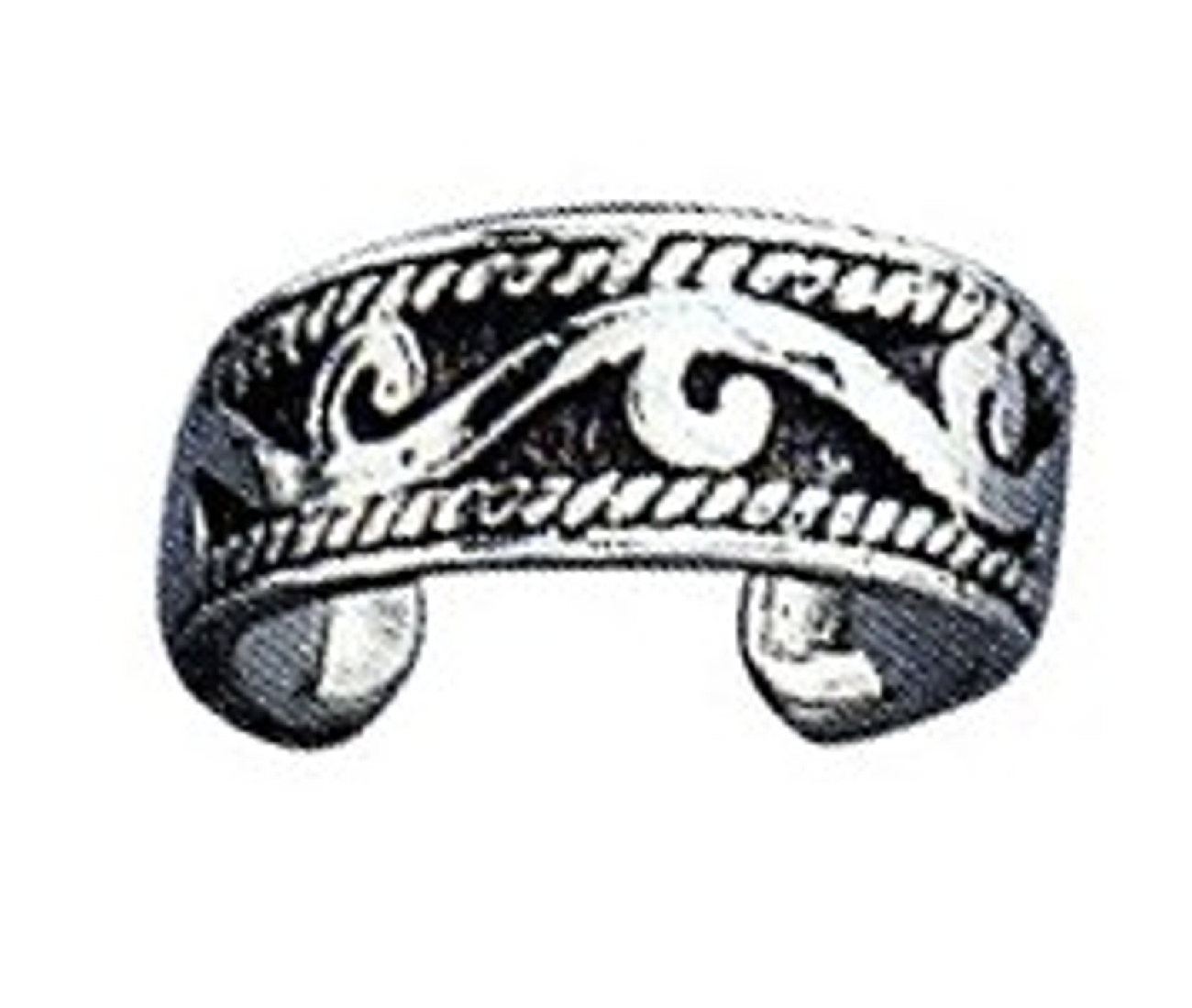 Wide Band Beach Ocean Waves Tribal Design Adjustable Toe Ring